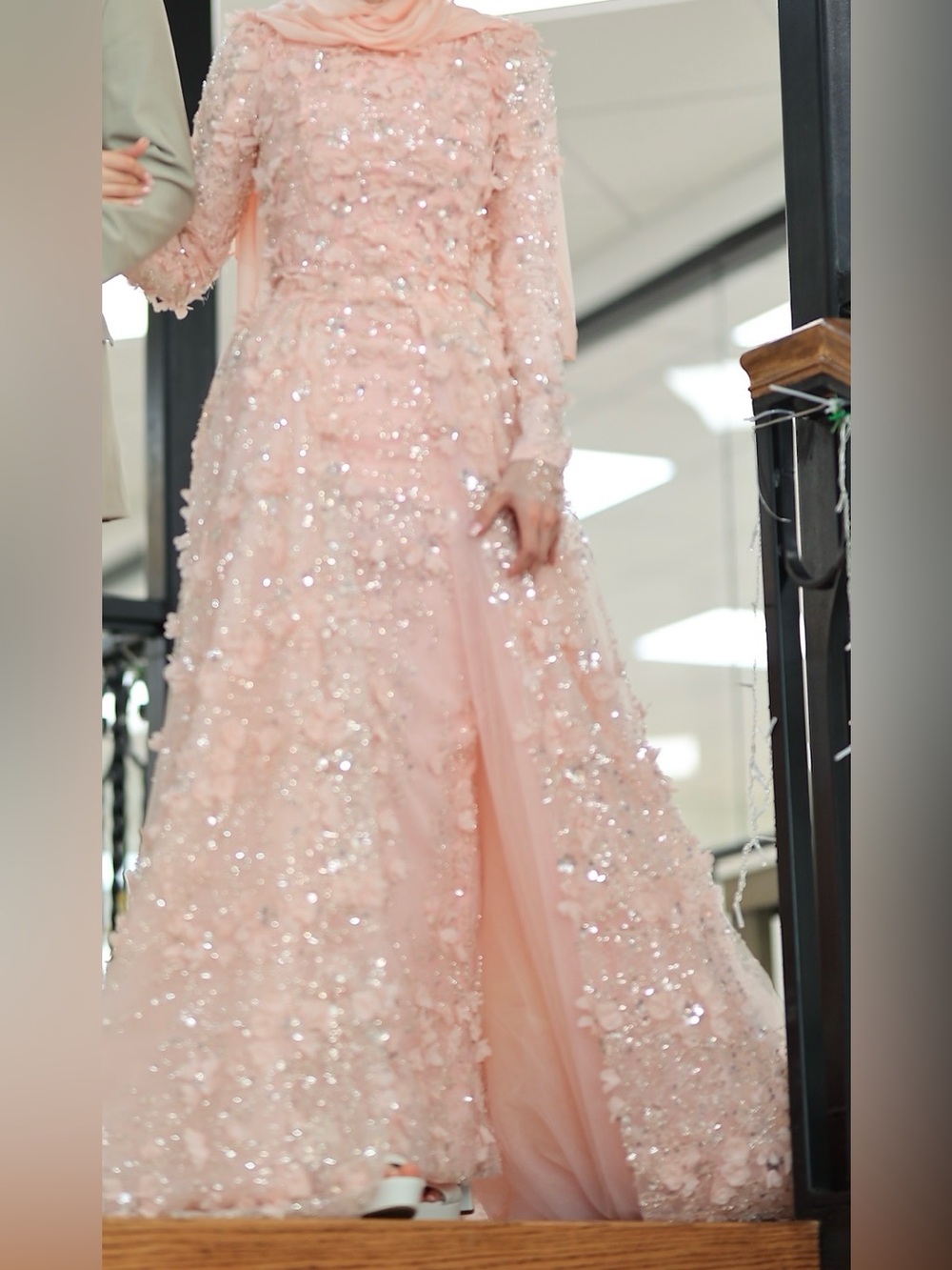 Teuta Matoshi Blush Pink 3D Floral Long Sleeve Gown - Picture 6 of 12